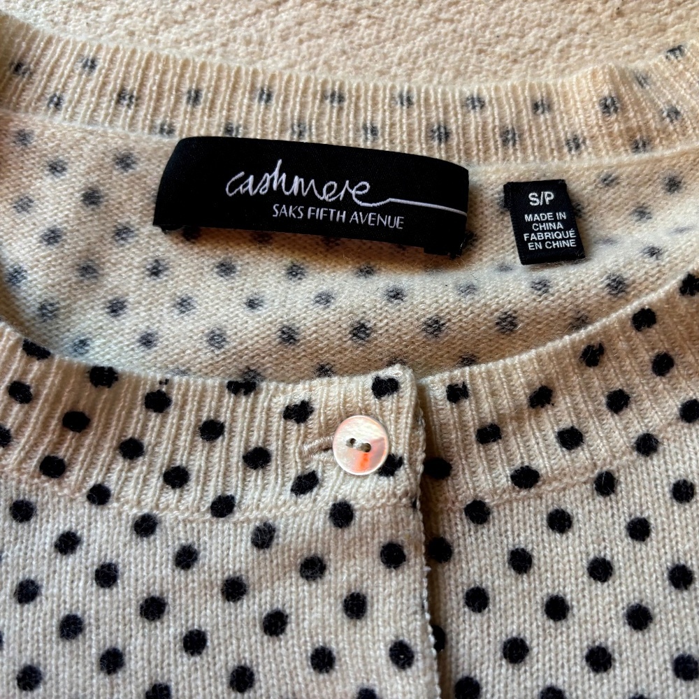 Cashmere Saks Fifth Avenue polkadot cardigan
